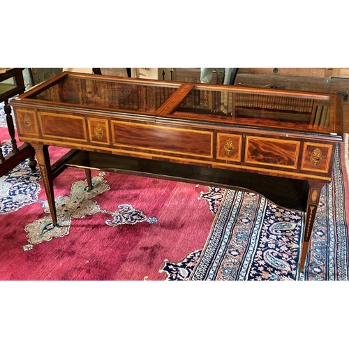 350 - A George IV period inlaid mahogany Spinet, converted to a large lift top display cabinet with glazed... 