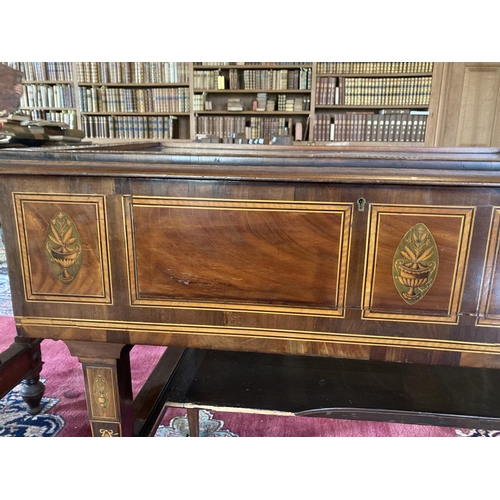 350 - A George IV period inlaid mahogany Spinet, converted to a large lift top display cabinet with glazed... 