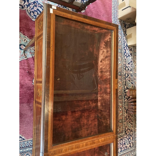 350 - A George IV period inlaid mahogany Spinet, converted to a large lift top display cabinet with glazed... 