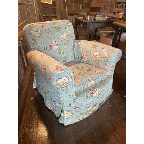 430 - A hide covered Club Armchair, fixed cushion on front square tapering legs, together with a pair of E... 