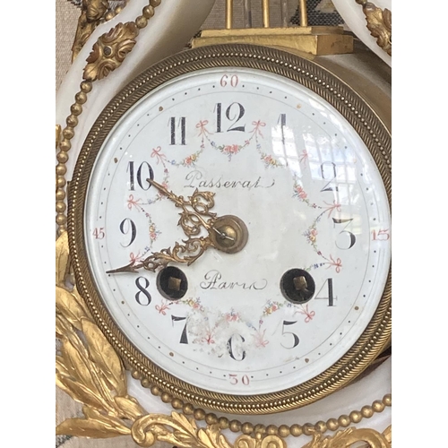 449 - A fine 19th Century French white marble and ormolu lyre Mantle Clock, the French movement with an ou... 