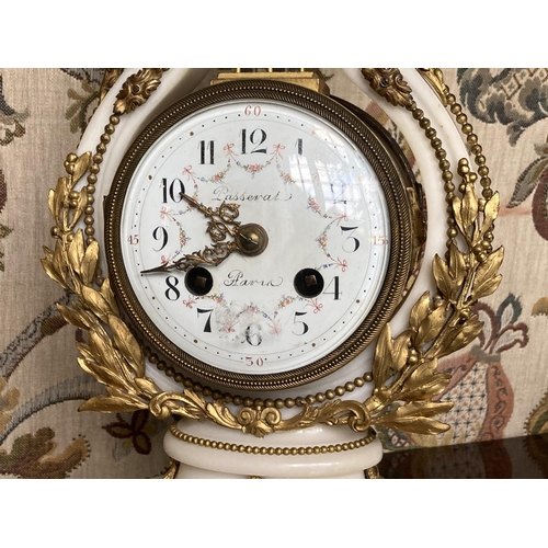 449 - A fine 19th Century French white marble and ormolu lyre Mantle Clock, the French movement with an ou... 