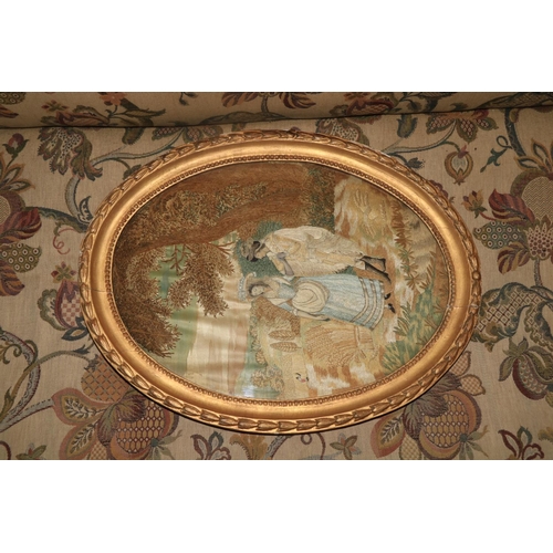 453 - An important large pair of 19th Century oval needlework Tapestries, depicting 