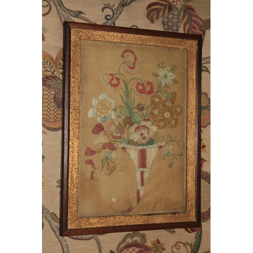 455 - An attractive 19th Century oval Needlework, on silk, depicting 