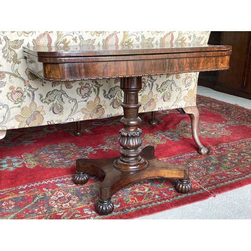 467 - A very attractive Irish William IV rosewood fold-over Card Table, the turned and carved pedestal ter... 