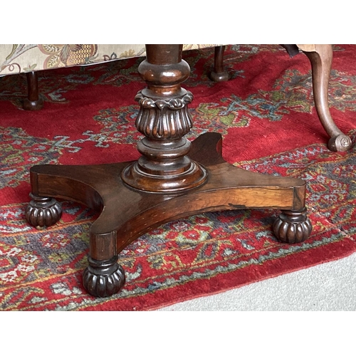 467 - A very attractive Irish William IV rosewood fold-over Card Table, the turned and carved pedestal ter... 