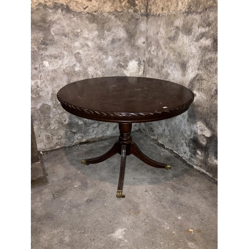 601 - A modern Regency style mahogany tripod Breakfast Table, another oval walnut Table on square fluted l... 