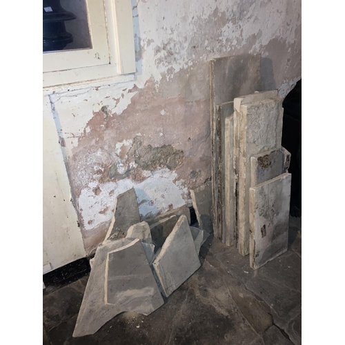 620 - A large quantity of miscellaneous marble stone and slate Fireplace Sections, probably three dismantl... 