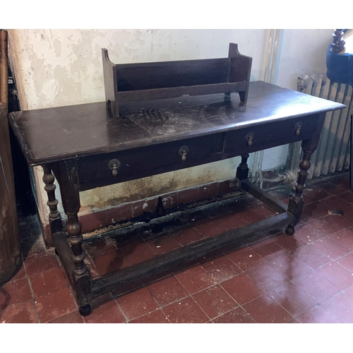 625 - A good old oak Side Table, in the 17th Century style, with two frieze drawers on turned supports wit... 