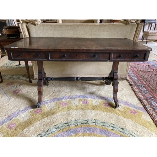 501 - A fine Irish late Regency rosewood Library Table, by Gillingtons of Dublin No. 40066, stamped on one... 