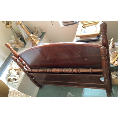 597 - A pair of wooden turned Bed Ends, a Georgian style mahogany Stool on cabriole legs, and a nicely cov... 