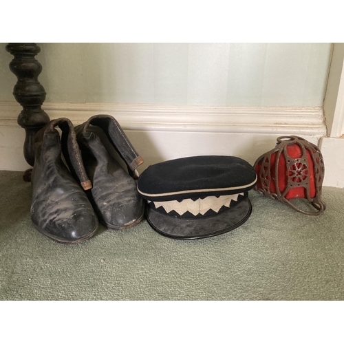 955 - A collection of assorted Military Items, pair of leather boots, various straps and belts, pair of st... 