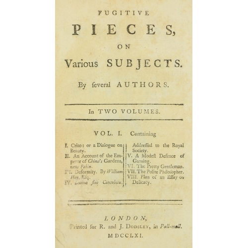 104 - [Dodsley (R. & J.)] Fugitive Pieces on Various Subjects, By Several Authors, 2 vols. Sm. 8vo L. ... 