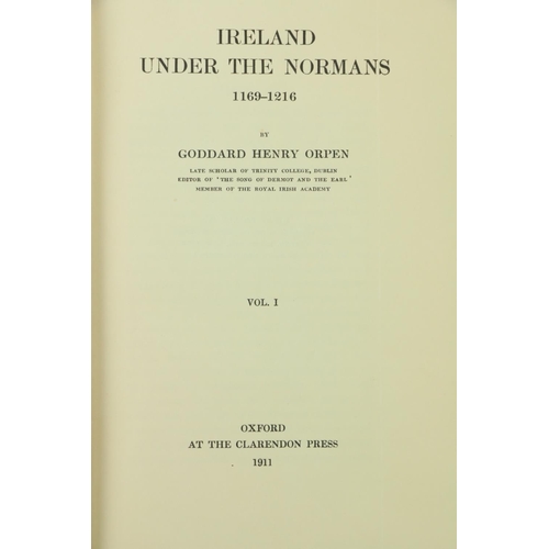 91 - Orpen (Goddard Henry) Ireland Under the Normans 1169 - 1216, 4 vols. Oxford 1911. First Edn., fold. ... 