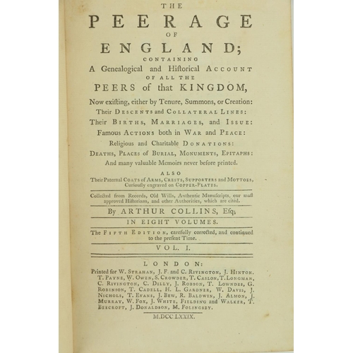 96 - Collins (Arthur) The Peerage of England, 8vols. plus Supplement 9 vols. 8vo L. 1779 - 1784. Engd. Co... 