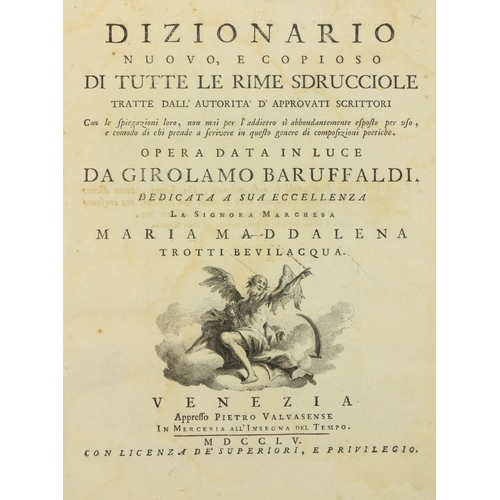 1046 - Barufaldi (Girolamo) Dizionario Nuovo, e Copioso di Tutte le Rime Sdrucciole, Sm. folio Venice 1755.... 