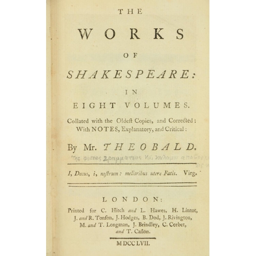 698 - [Shakespeare] Theobald (Lew.) The Works of Shakespeare, 8vols. 12mo Lond. (for C. Hitch,... etc.) 17... 