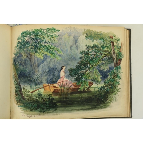890 - S. Gorin, c. 1840's Watercolour Album:  Mes Beaux Jours, 1847, A very good large oblong folio Album,... 