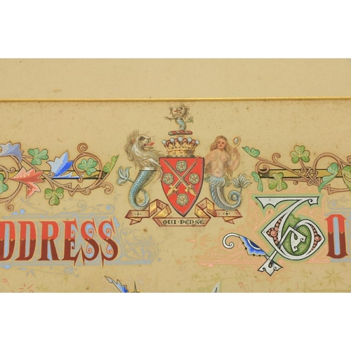 931 - Illuminated Address:   Hopkins (J.) Illuminator. Large attractive illuminated Address to The Rt. Hon... 