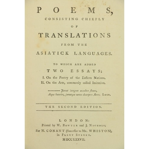 861 - [Jones (Sir Wm.)] Poems Consisting Chiefly of Translations from the Asiatick Languages, to which are... 