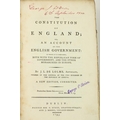 Dublin Printings: de Lolme (J.L.) The Constitution of England, 8vo D. 1793. Inscribed on t.p. by Geo... 
