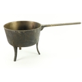 A heavy bronze 19th Century Welsh Skillet Pot/Saucepan, the long handle inscribed 