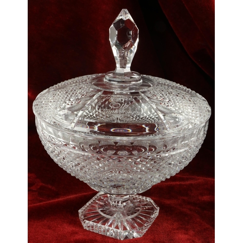 225 - A large cutglass Bowl & Cover, with prism finial, 26cms (10