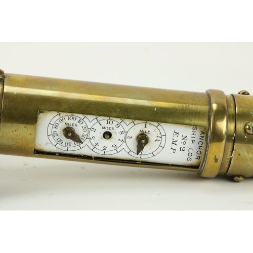 227 - A brass Anchor Ships Log, No. 2 E.M.P. by Edward Massey, c. 1875, with white enamel triple dial with... 