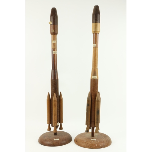 41 - A very unusual matching pair of tall Table Ornaments, constructed to a rocket design, each part turn... 