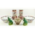 A pair of modern Chinese porcelain Bowls; a pair of Oriental porcelain Vases; a pair of green porcel... 