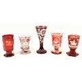 A collection of five etched and engraved 19th Century Bohemian glass Goblets & Glasses.  (5)... 