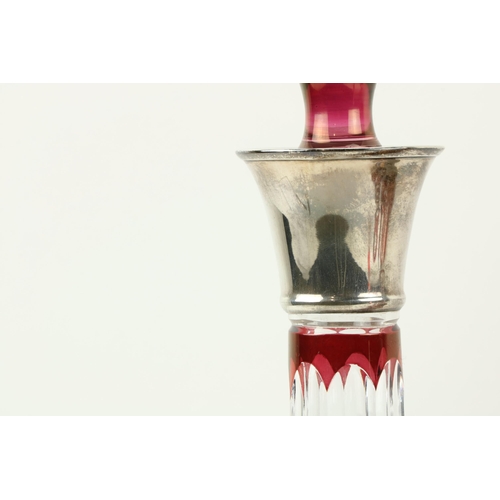 45 - A large 19th Century ruby decorated glass Decanter and stopper, 33cms (13