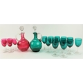 A good set of 12 - 19th Century stemmed green glass Sherry Glasses, with matching decanter and stopp... 