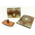 A Victorian casket shaped walnut Stationary Box, and Blotter en-suite with engraved and pierced bras... 