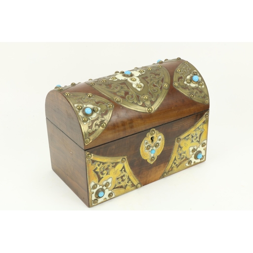 51 - A Victorian casket shaped walnut Stationary Box, and Blotter en-suite with engraved and pierced bras... 
