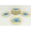 A good quality set of 13 English porcelain Dessert Plates, the yellow ground bodies with hand painte... 