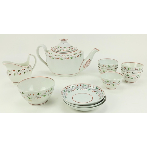 64 - An unusual early 19th Century English porcelain part Tea Set, decorated with acorns, green leaves et... 