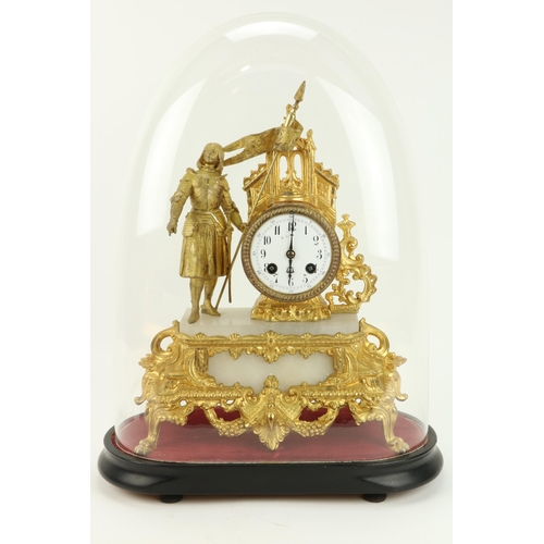 67 - An attractive 19th Century French gilt metal and marble Mantle Clock, by Japy Freres, Paris, surmoun... 