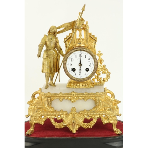 67 - An attractive 19th Century French gilt metal and marble Mantle Clock, by Japy Freres, Paris, surmoun... 