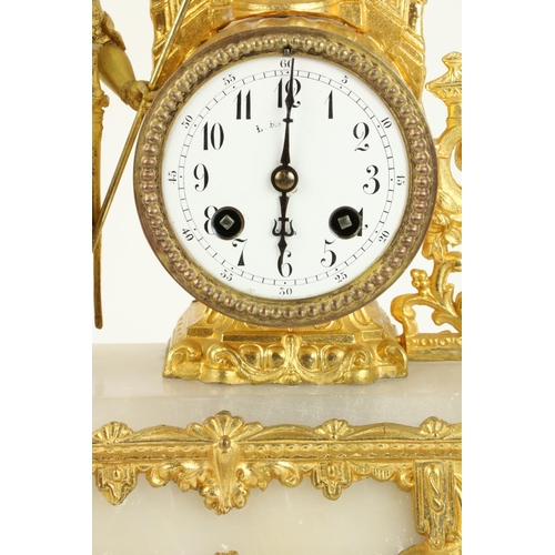 67 - An attractive 19th Century French gilt metal and marble Mantle Clock, by Japy Freres, Paris, surmoun... 