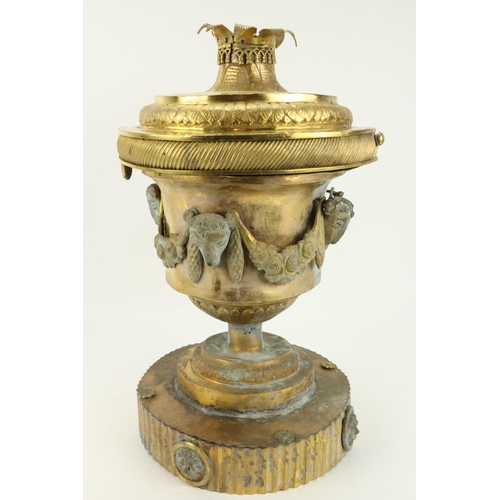 72 - An unusual large gilded bronze Urn & Cover, in the Adams style, with engraved decoration and wit... 