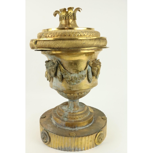 72 - An unusual large gilded bronze Urn & Cover, in the Adams style, with engraved decoration and wit... 