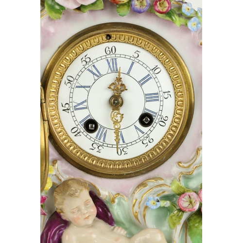 73 - A good quality late 19th Century Continental porcelain Dresden style Clock Set, the large centerpiec... 