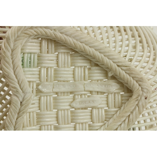 77 - A First Period Belleek floral Basket, with strap mark. (1)