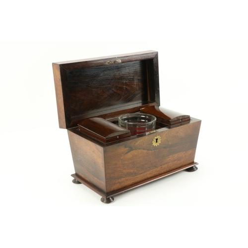 8 - A good quality casket shaped Regency period figured rosewood Tea Caddy, with later glass mixing bowl... 