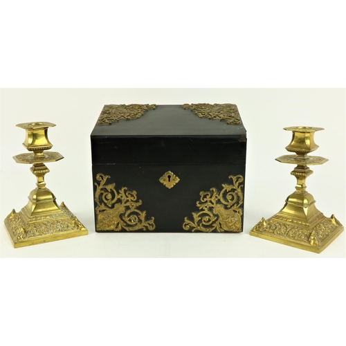 88 - A 19th Century ebony Stationary Box, with heavy ormolu mounts, decorated with mask corners, by Howel... 