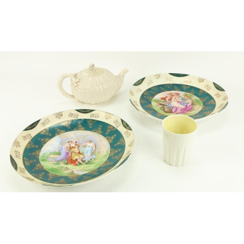 89 - A pair of colourful Vienna style porcelain Dishes or Wall Plaques, decorated after Angelica Kauffman... 