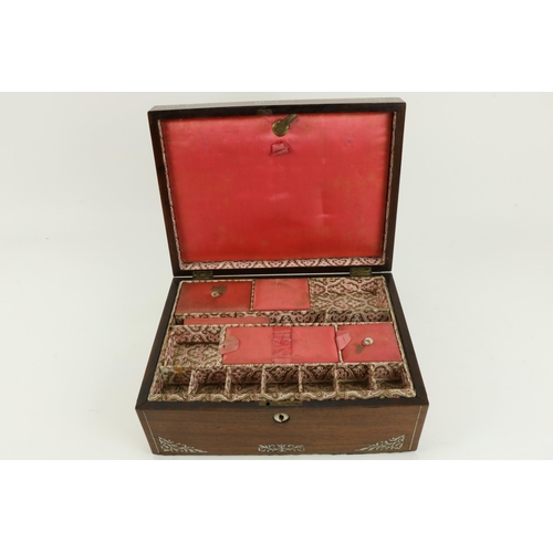 94 - An attractive early 19th Century figured rosewood Work Box, profusely inlaid with mother-o-pearl. (1... 