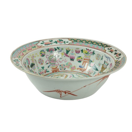 240 - An attractive 19th Century Cantonese Bowl, the decorative rim designed in panels, the interior displ... 