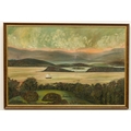 19th Century Naïve Irish School “View of Bantry Bay from Bantry House”, oils on board, Seascape with... 